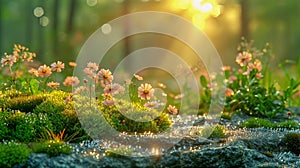 Sunset glade with flowers
