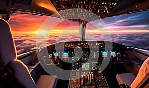 Sunset Glow in the Aircraft Cockpit