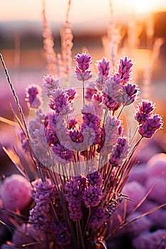 Sunset Glow on Lavender Flowers