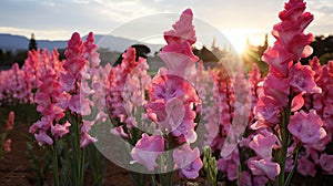 Sunset Glow: A Mingei-inspired Organic Field Of Pink Flowers