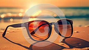 Sunset Glow through Sunglasses on Sandy Beach
