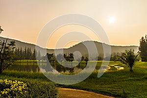 Sunset at golf course