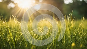 sunset in the grass grass background with sun beam, soft focus abstract nature