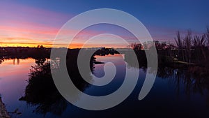 Sunset on the Guadiana River in Merida Spain