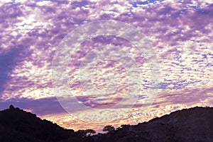 Sunset in Guatemala, pollution-free sky and multicolored clouds.