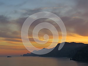 Sunset on the gulf of Naples. Amalfi Coast. Italy.