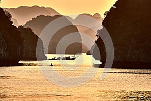 Sunset on Ha Long Lake in Vietnam photo