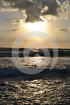 Sunset at Haifa Hof haCarmel, Carmel Beach, Dado, Mediterranean Sea in Israel photo