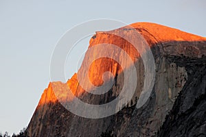 Sunset on Half Dome, Yosemite, view from Curry Village Parking