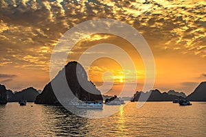 Sunset in Halong bay, Vietnam