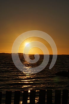 Sunset in Harbolle Havn marina, Moen Island, Denmark, Europe photo