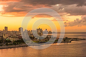 Sunset in Havana with a view of the city skyline