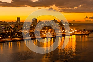 Sunset in Havana with a view of the city skyline