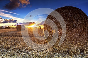 Sunset hay bales