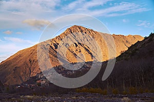 Sunset in High Atlas mountains on the hike back to Imlil