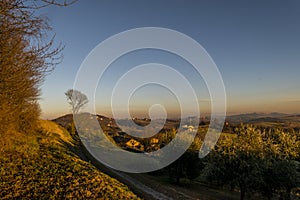 Sunset on the hills of Montferrat during winter photo