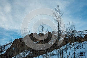 Sunset in himalayas - landscape of spiti in winters