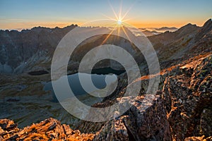 Sunset from Hincova veza peak during autumn in High Tatras mountains