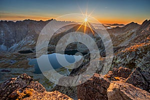 Sunset from Hincova veza peak during autumn in High Tatras mountains