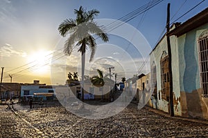 Sunset in the historical center of Trinidad, Cuba photo