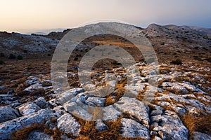 Sunset hitting the white rocks in Monte Albo Sardinia Italy