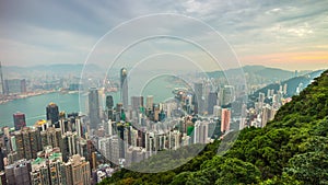 Sunset Hong Kong Kowloon Island peak water panorama 4k time lapse china