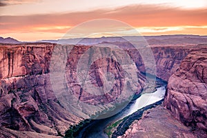 Sunset at Horseshoe Bend Canyon - Grand Canyon with Colorado River - Located at Page, Arizona - USA