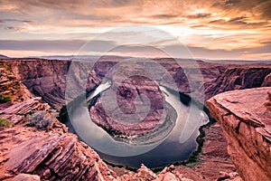 Sunset at Horseshoe Bend - Grand Canyon with Colorado River - Located in Page, Arizona, USA