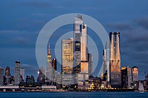 Sunset at Hudson Yards skyline of midtown Manhattan view from Hudson River