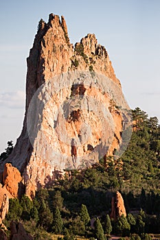 Sunset on huge rocky peak