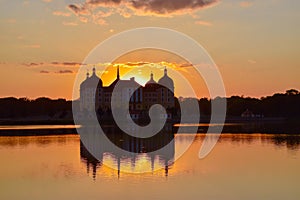 Sunset with the hunting lodge Moritzburg