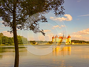 Sunset with the hunting lodge Moritzburg