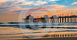 Sunset by the Huntington Beach Pier in California