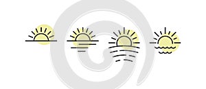 Sunset icon set. Horisont and sun vector photo