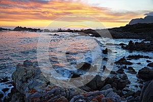 Sunset in idyllic beach of Kleinmond