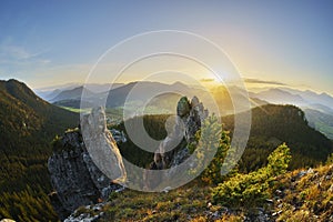 Sunset from Ihla peak in Chocske Vrchy mountains