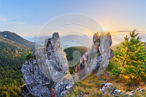 Sunset from Ihla peak in Chocske Vrchy mountains