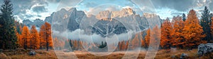 Sunset illuminates the majestic Watzmann and the scenic Steinernes Meer in a mountain panorama of the Berchtesgarden photo