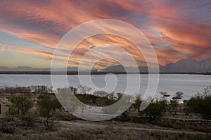 Sunset image Rio Sonora Lake in Hermosillo, Mexico photo