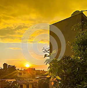Sunset of india with clouds