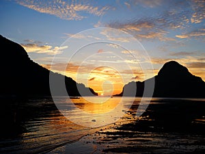 Sunset on an Inlet on the small islands of El Nido, Palawan, Phillipines