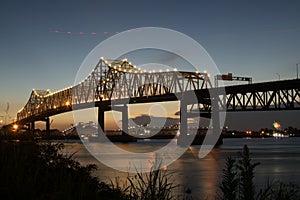 Sunset at Interstate 10 crossing the Mississippi River in Baton Rouge