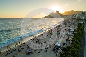 Sunset at Ipanema Beach in Rio de Janeiro High Angle View