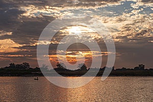 Sunset on the Irrawaddy river in Myanmar