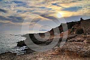 Sunset on Isla Plana beach in Cartagena, Murcia