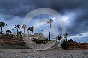 Sunset on Isla Plana beach in Cartagena, Murcia