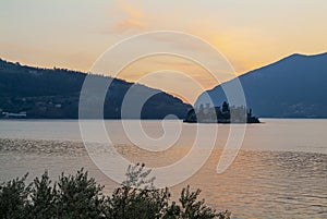 Sunset on the Island of Loreto into Lake Iseo, Lombardy, Italy
