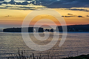 Sunset at the island of Sfaktiria near the town of Pylos in Peloponnese, Greece