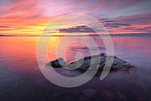 Sunset at issyk kul lake