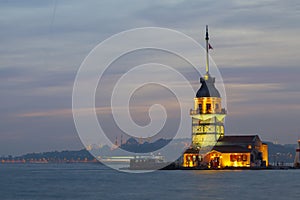 Sunset in ÃÂ°stanbul Bosphorus with maiden tower